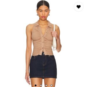 Superdown Rina Ruched Top in Taupe XL